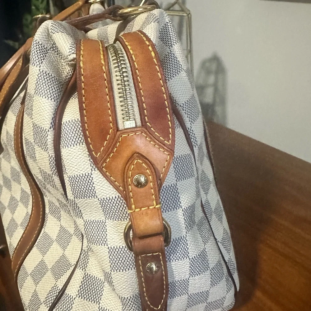 Louis Vuitton Damier Azur Canvas Shoulder Bag with Natural Vachetta Trim